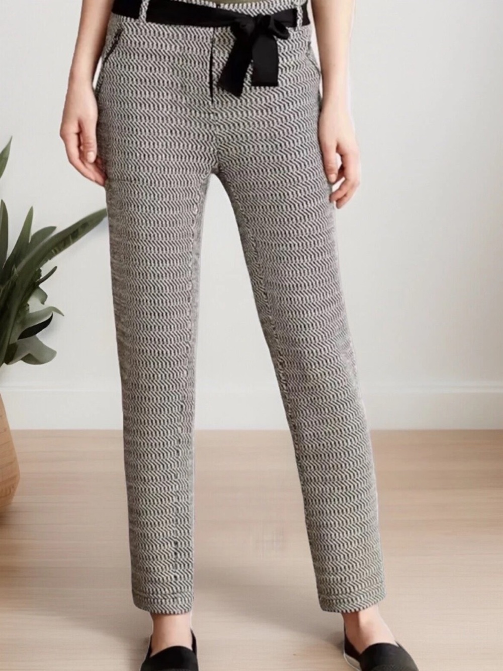 ANTHROPOLOGIE SATURDAY SUNDAY Pants Womens Small Black White Herringbone Slim